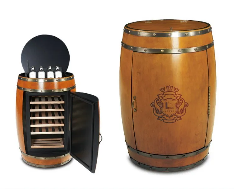 
Vintage Barrel Style Oak Solid Wood Wine Refrigerator Electrical Cooling Cabinet 