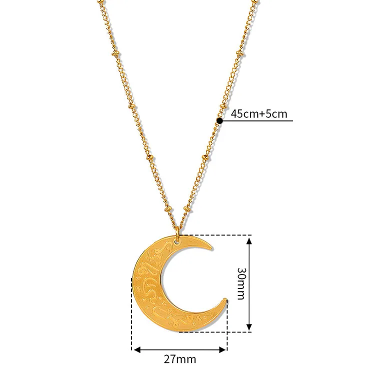G2767 Stainless Steel 18K PVD Gold Plated Engraved Bangles Allah Islam Muslim Arab Moon Arabic Necklace And Bracelet Jewelry Set