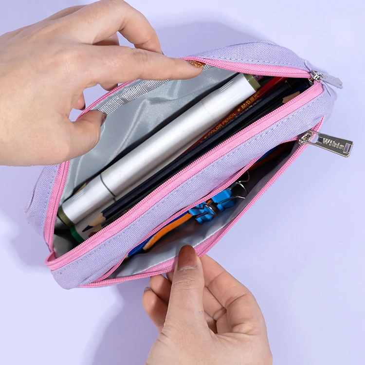 Custom Logo High Quality Canvas Zipper Pencil Bag Portable Storage Bag Multi-functional Stationery Pencil Case