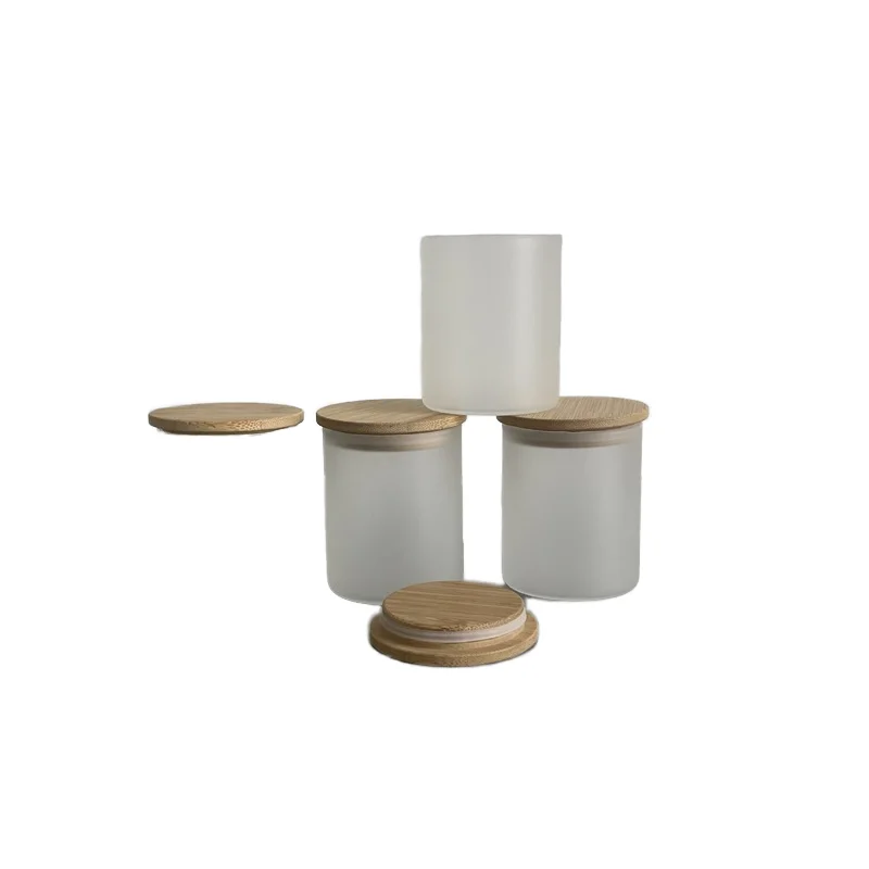 SHOWIN Frosted White 16 Pcs 7 OZ Glass Candle Jars with Wood Lids 16 Pcs Box Packed Empty Jar for Candle Making Sample Container