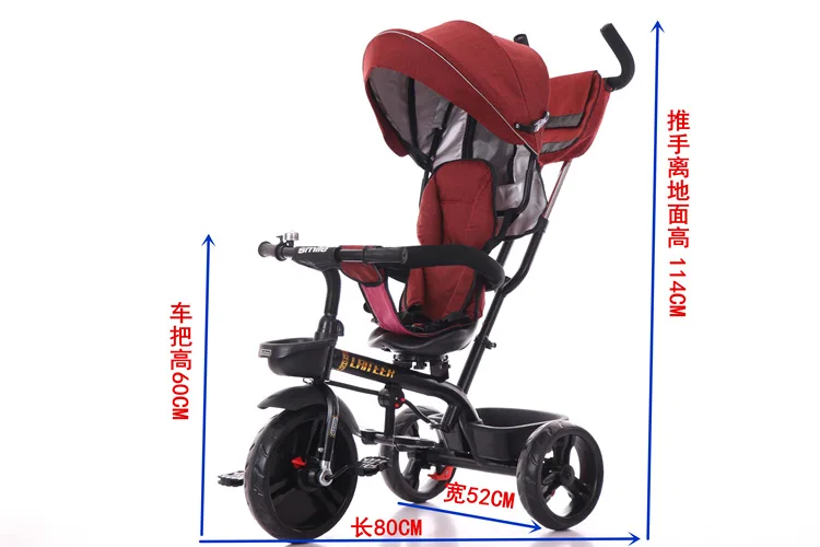 Kids Ride On Bike Trike Toy Plastic Material Baby Folding Walker Stroller Tricycle For Children With Push Handle And Umbrella