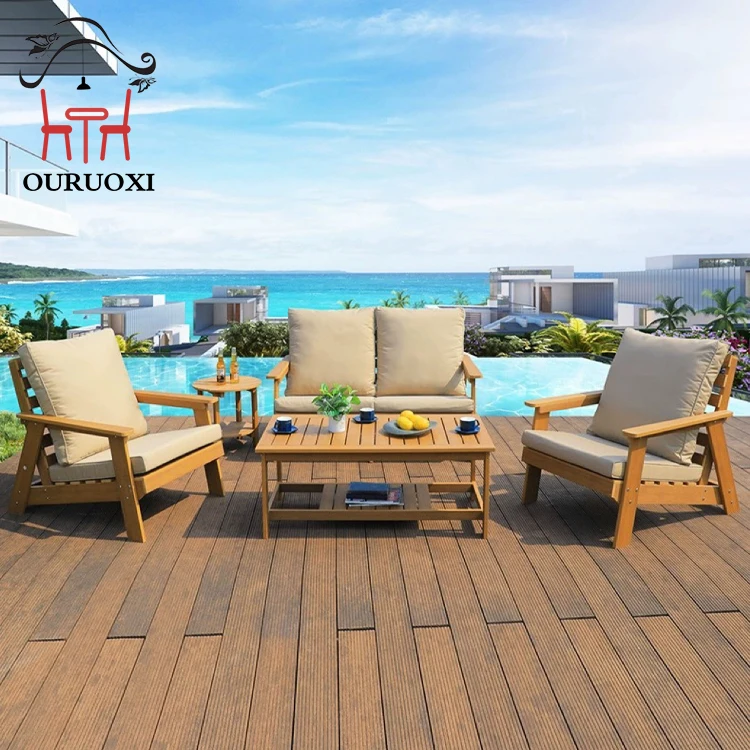 Роскошный Водонепроницаемый Деревянный вид садовая мебель открытый патио сиденье алюминиевый диван набор