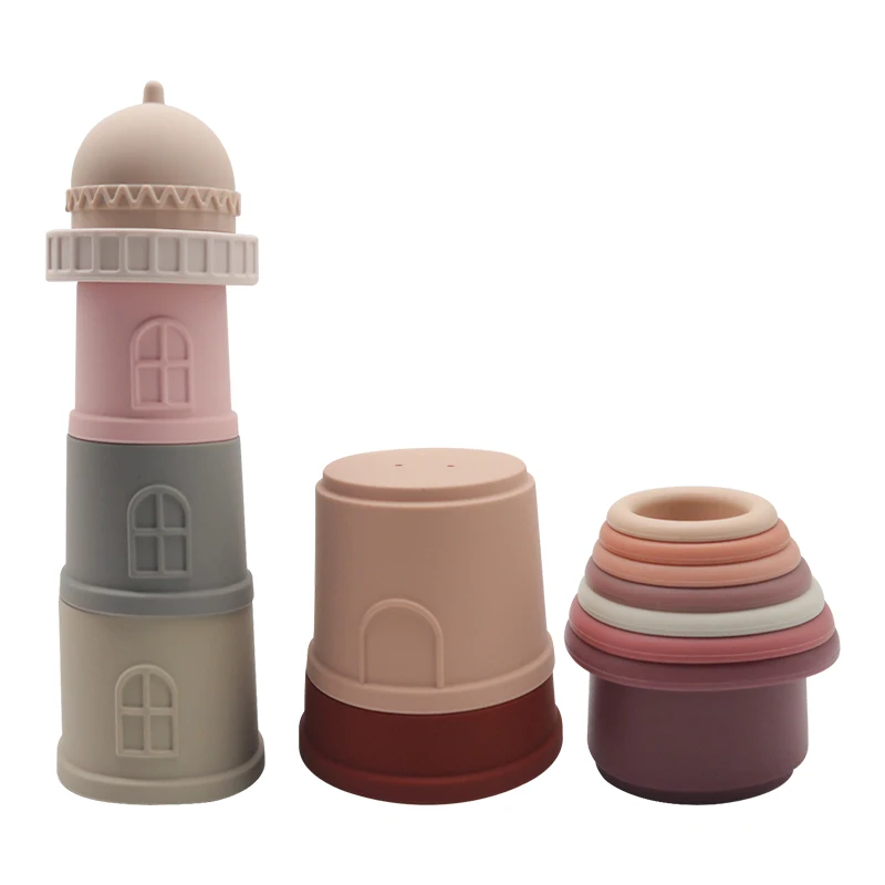 Food Grade Silicone Silicone Stacking Toy For Cups Baby Puzzle Stackable Toy Hard Building Blocks Baby Silicone Stacking Cups