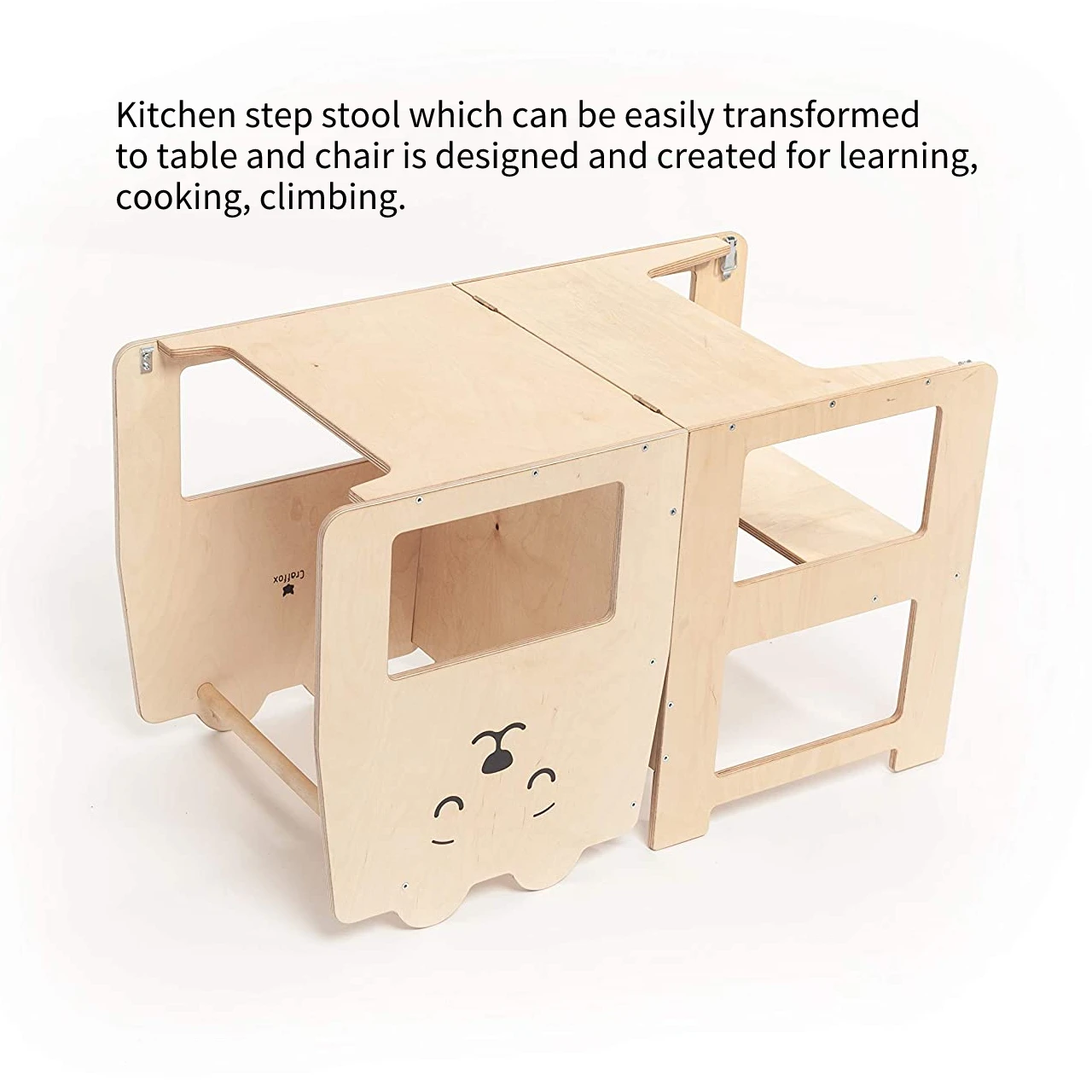 Foldable Wooden Montessori Learning Tower with Blackboard for Toddlers, Baby Kitchen Helper Convertible Step Stool