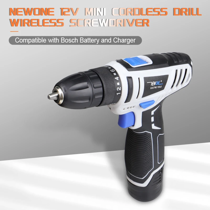 Newone 12V Mini Wireless Power Driver Cordless Drill Combo Screwdriver DIY DC Lithium-Ion Battery Compatible with Bosch battery