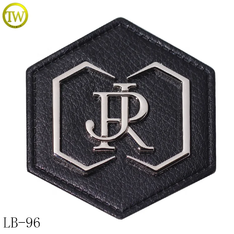 Custom embossed logo patch design black leather jeans metal letter label badge for clothing
