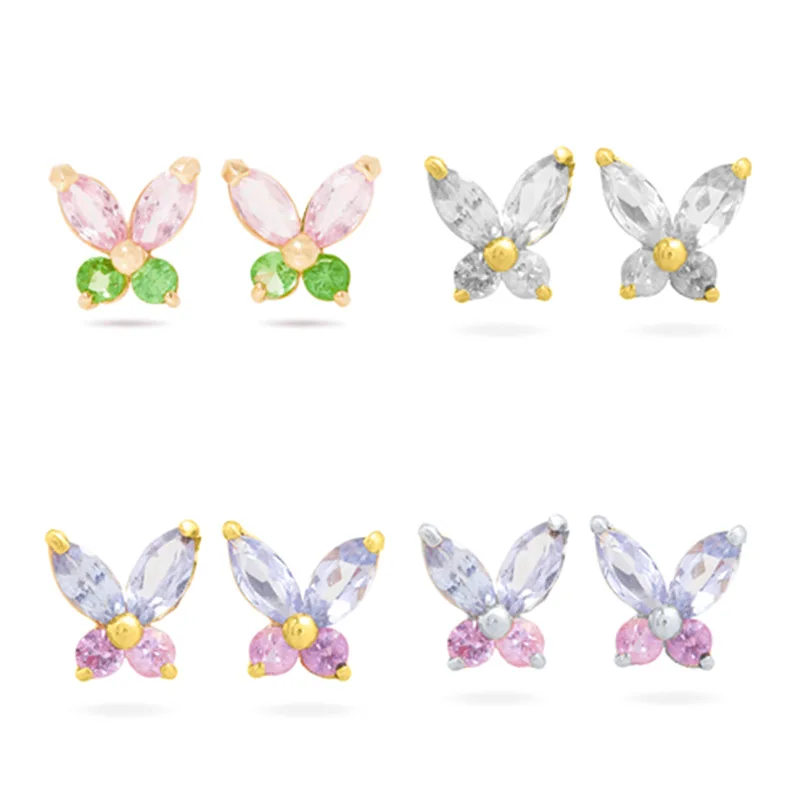 Brass Earrings Butterfly Geometry Color Zircon Gold Silver Stud Earrings for Women Hainon 2010