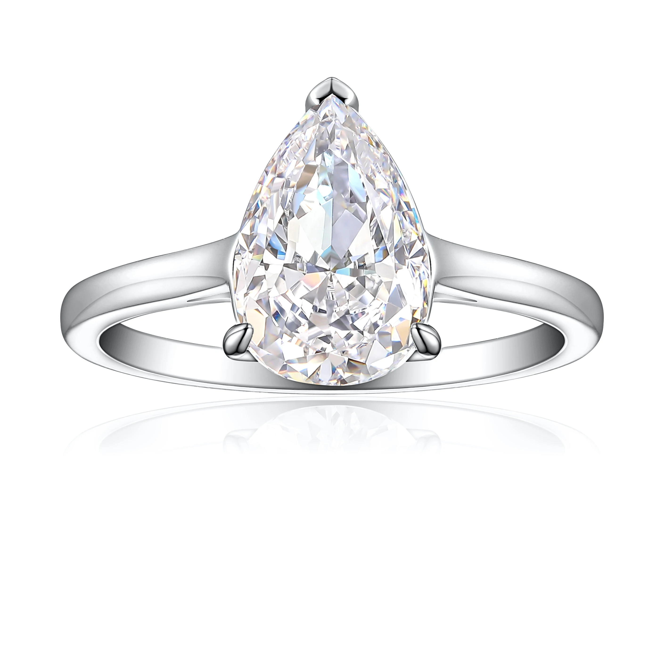 Fashion Silver Ring Pear Cut 8*12mm Fine Jewelry Women Rhodium Plated Blue Cubic Zircon Stone Rings 925 Sterling Silver