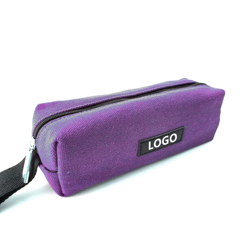 Custom Simple Printed Logo Eco Friendly Cotton Canvas Pencil Cases Bags For Student School Office Souvenir Gift Zipper Pouches