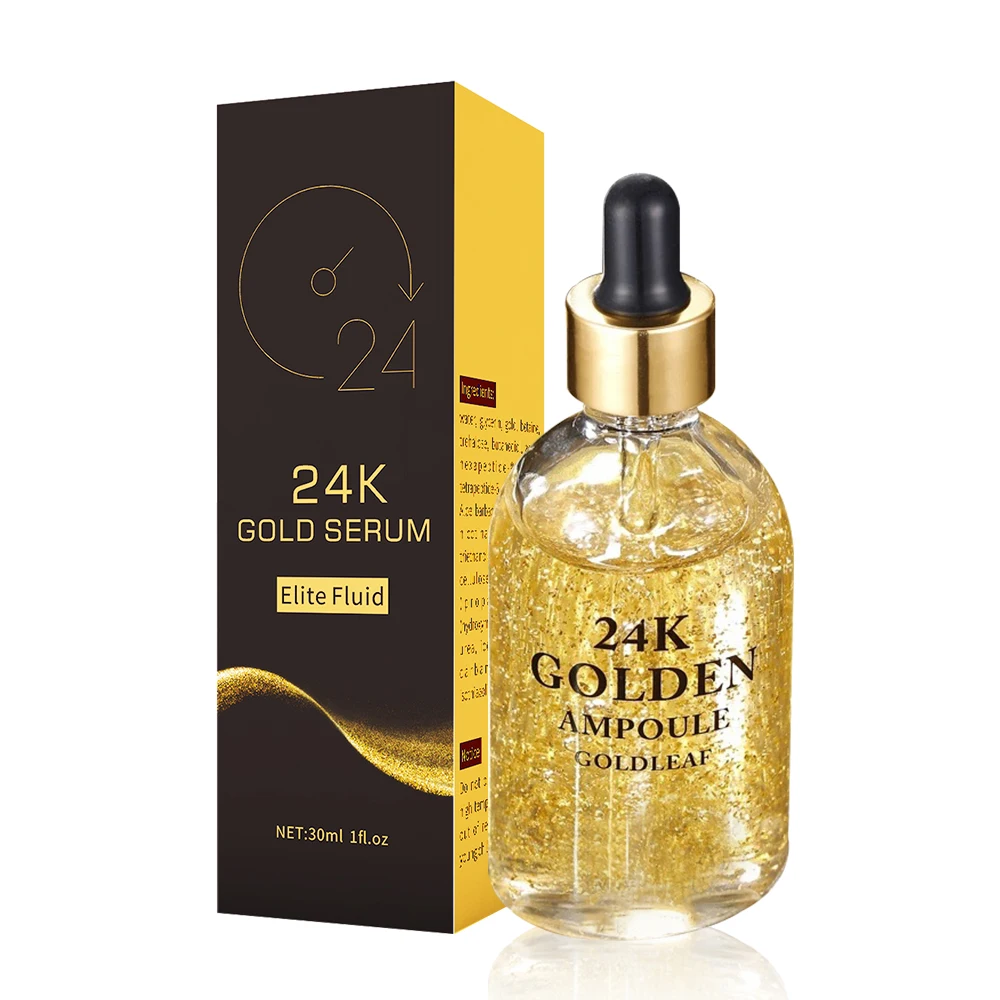 OEM ODM  Organic Gold Leaf Facial Repair Skin Whitening Hyaluronic Acid Collagen 24K Gold Face Serum