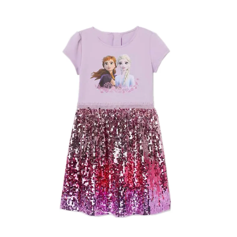 
Fashion Snow Queen Sequin Girls Dresses Elsa Anna Print Princess Dress Party Short Sleeve Dresses Birthday Gifts Kids Clothes 