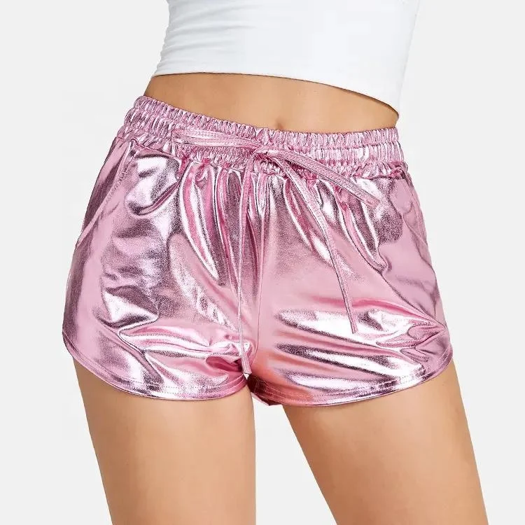Luxury Summer Elastic Band Blank Glossy Girls Hip Pop Shorts Shiny Nylon Performance Womens Jazz Shorts