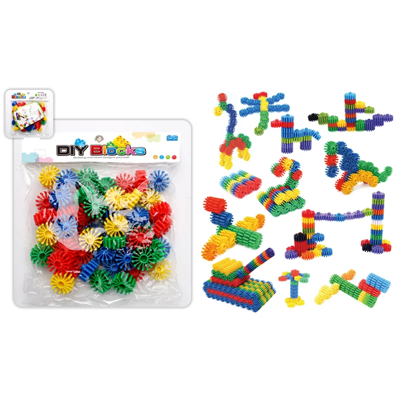 Cheap Price 52pcs funny durable flowers wheel kids creative diy building blocks assemble educational toy