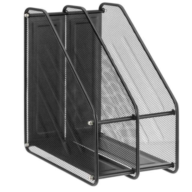 mesh metal 2 compartment freestanding foldable desktop documents magazines rack
