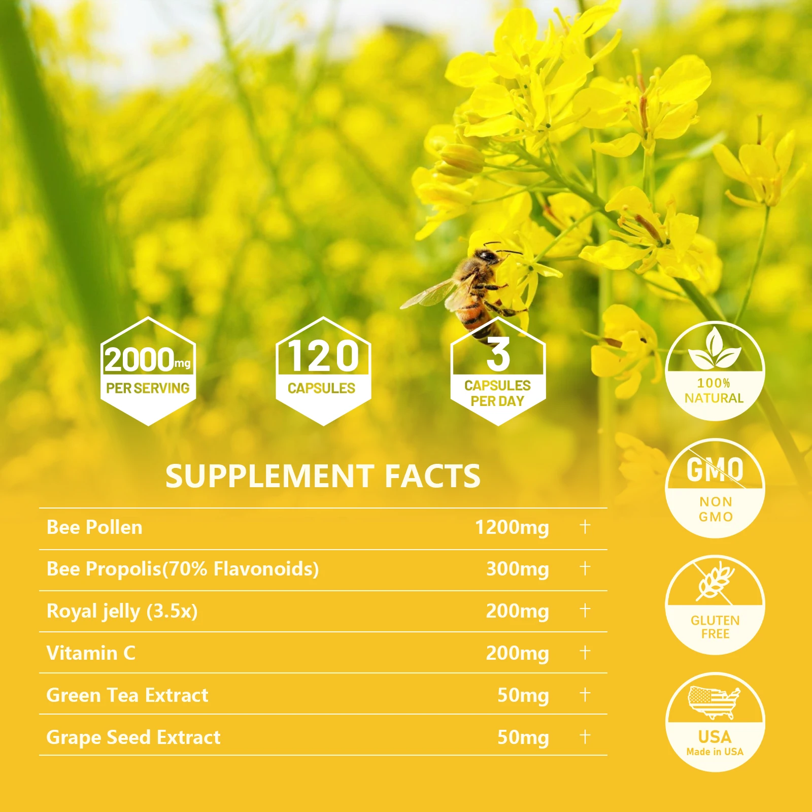 Private Label Supplement Bee Pollen Capsules Supplements with bee pollen