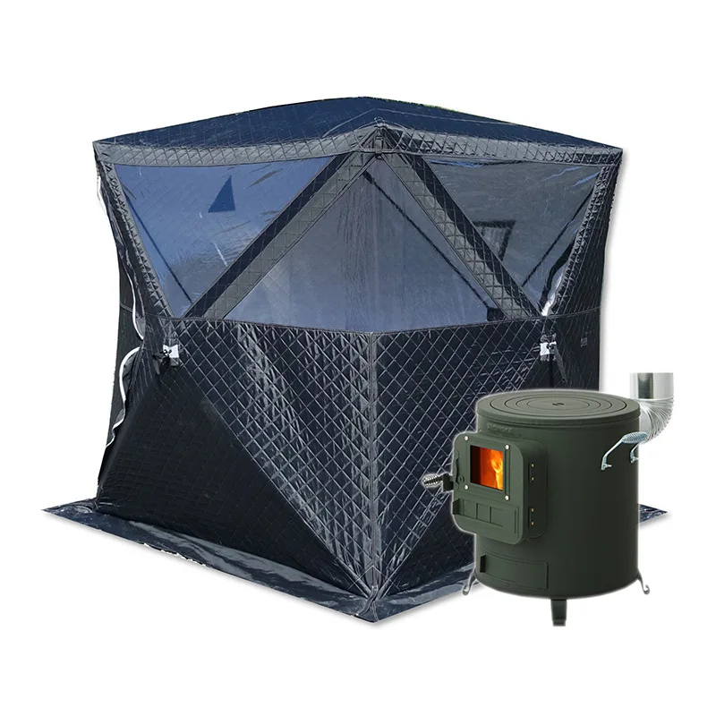 Outdoor three layer weatherproof insulation winter pop up tent transparent skylight sauna tent with chimney hole