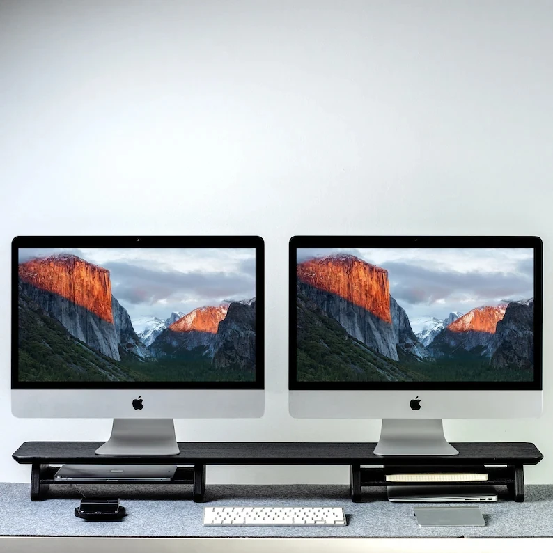 Solid Wood Laptop Stand Showcase Desk Shelf Dual Monitor Stand Wooden Desk Shelf