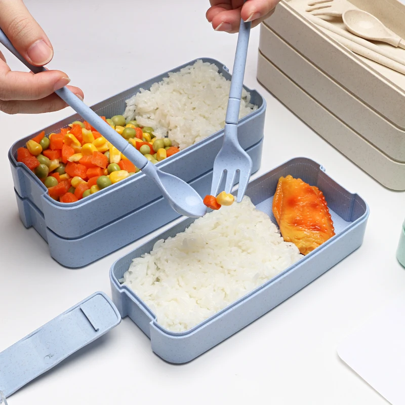 Amazon Hot Sell Wheat Straw Stackable 3 Layer Lunch Box Eco-Friendly Bento Box