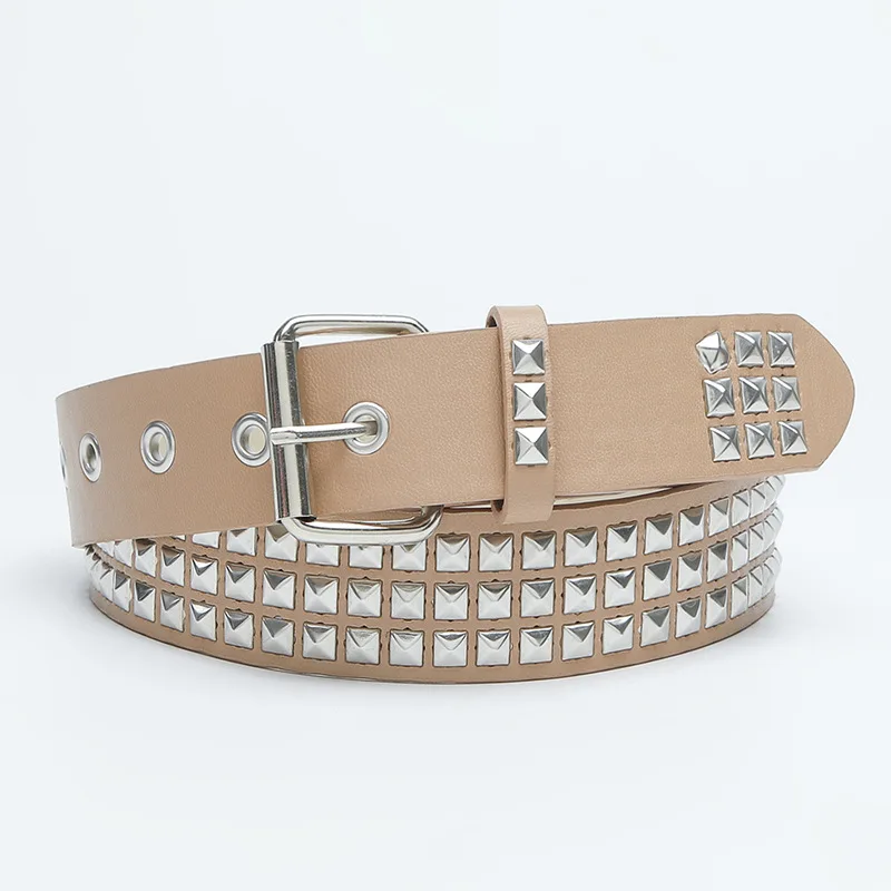 CPC Custom Square Rivet Belt Women Metal Pyramid Rtraps Rock Hardware Jeans Female Funk Waist Belts