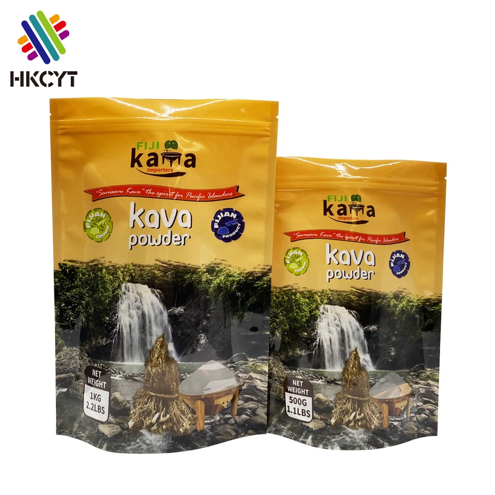 Custom Design Digital Print kava powder Stand Up Pouch Resealable Zip Lock Smell Proof Packaging Bags