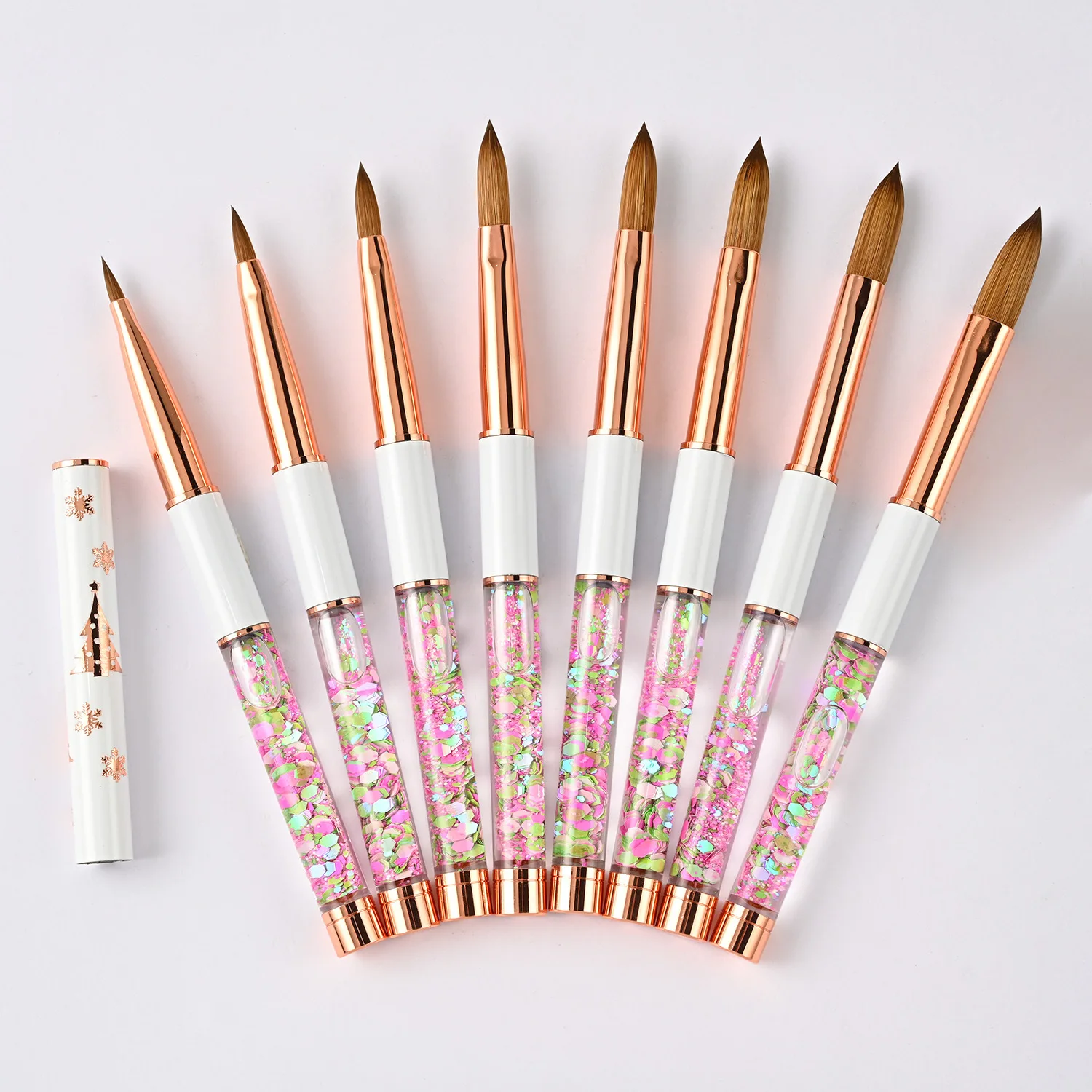 Professional Christmas Pinceles 100% Pure Kolinsky Brush With Liquid Glitter Handle 777 Crimped Kolinsky Acrylic Nail Brush Kit