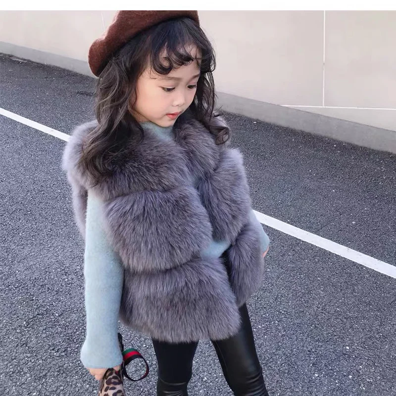 
CX-G-C-12B Natural New Girls Waistcoat Vests for Party Real Fox Fur Gilet Kids Fur Vest 