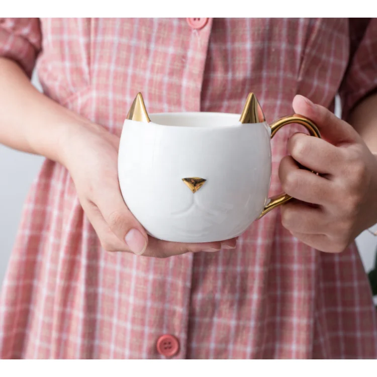 Simple Gold Cat Shape Student Couple Gift Drinking Cup Office Coffee Ceramic Mug