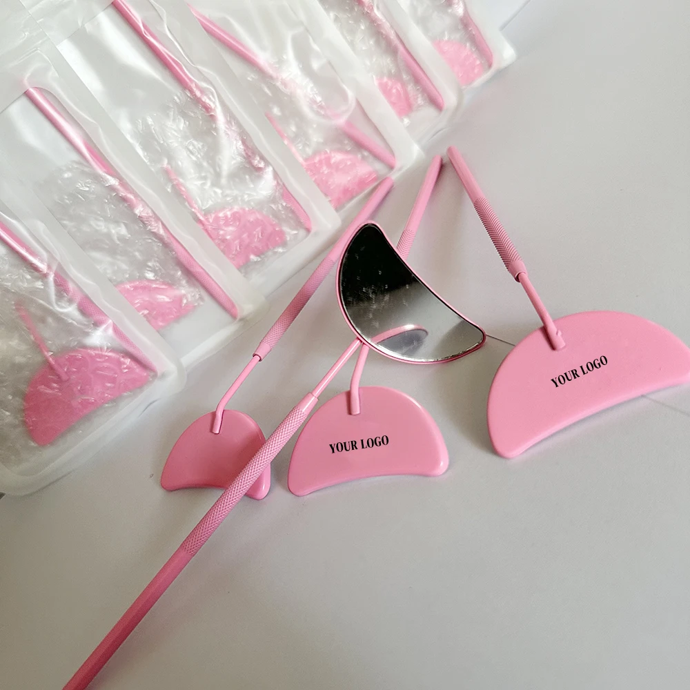 Custom Logo lash checking mirror stainless steel half moon heart shape black white pink eyelash extension mirror