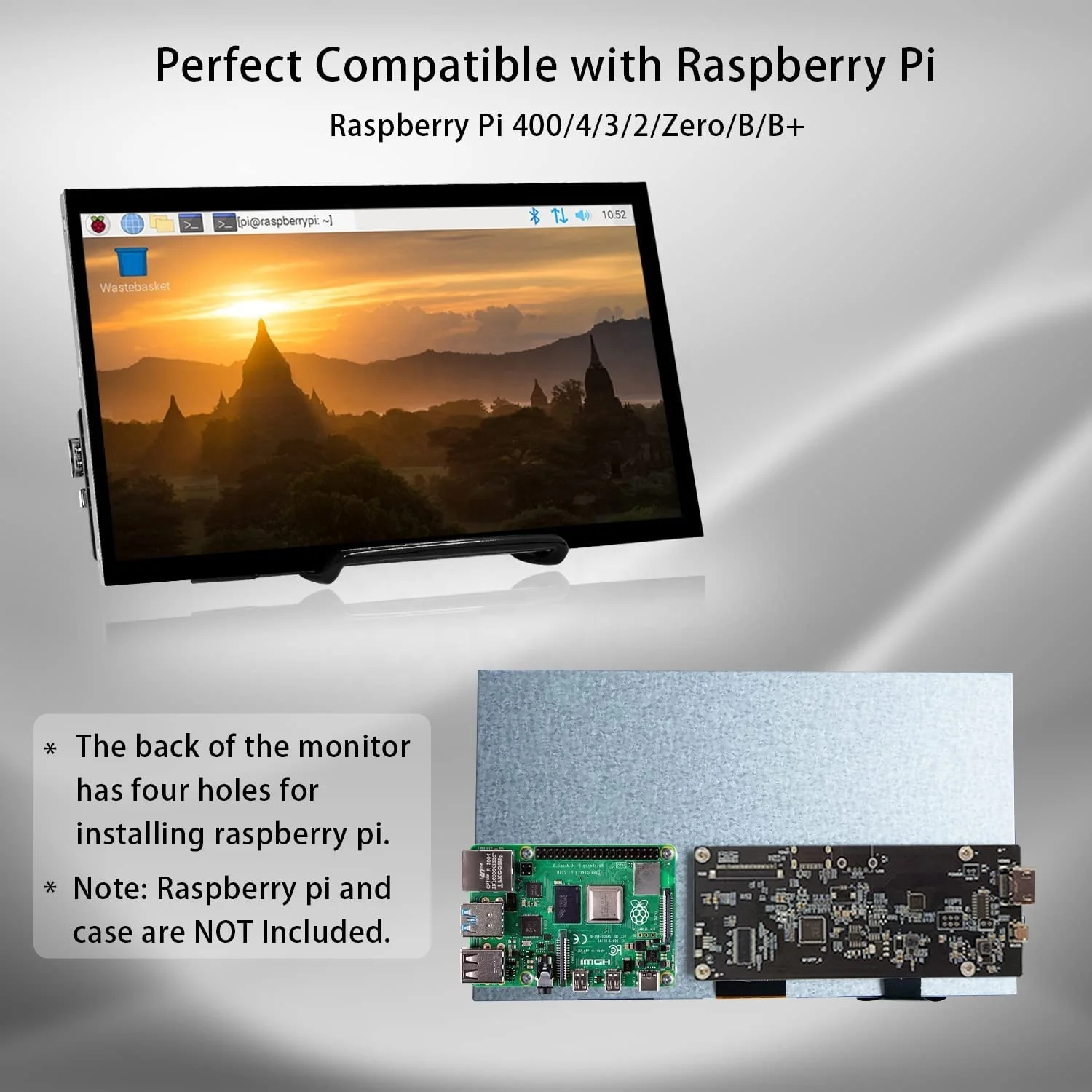 10.1-inch screen monitor 1024x600 r with stand IPS screen display for Raspberry PI 400/4/3/2/Zero/B/B+ Jetson Nano Win1/ 10/8/7