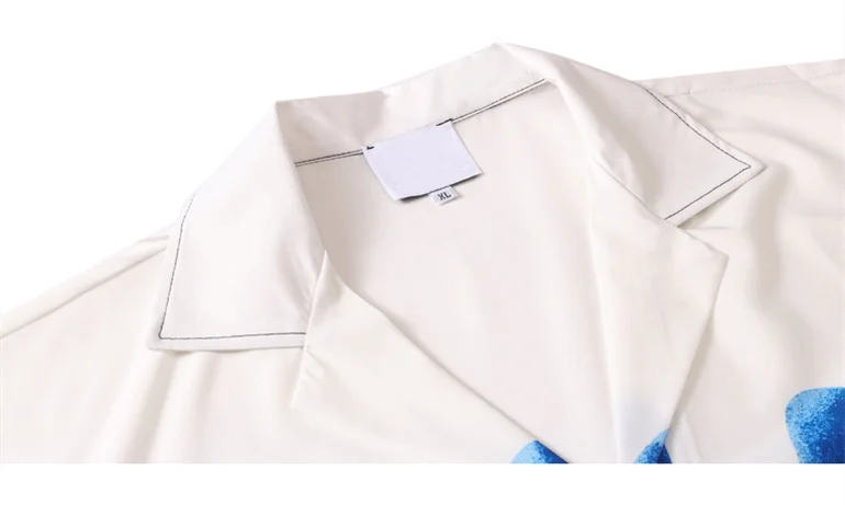 Street Wear Hand Printed Hawaiian Shirts for Men Polo Shirt Street Fashion White Beach Short Sleeve Shirt