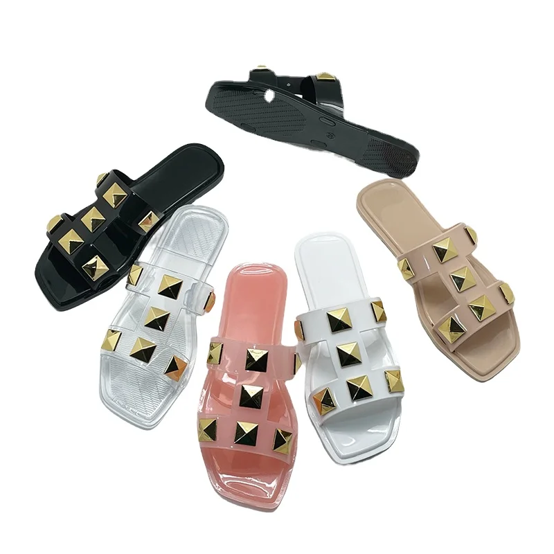 2022 Summer Fashion Spring Women  Clear Shoes Jelly Slides Sandals Ladies Flat Beach Sandals  PVC Ladies Jelly Shoes
