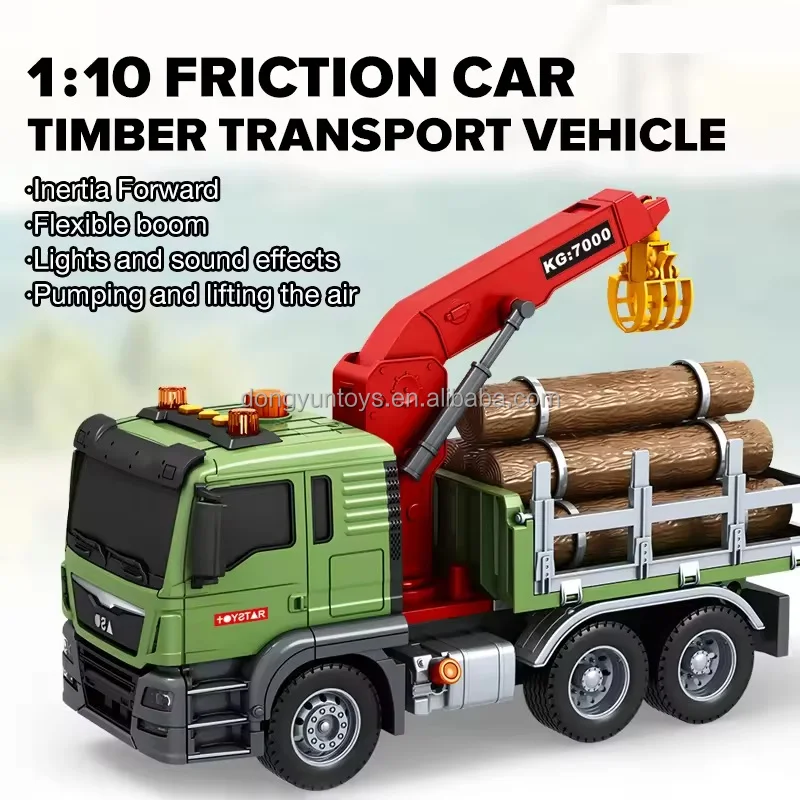 Timber transport truck inertia logging truck with sound and light friction power garbage sorting transport vehicle for kids gift