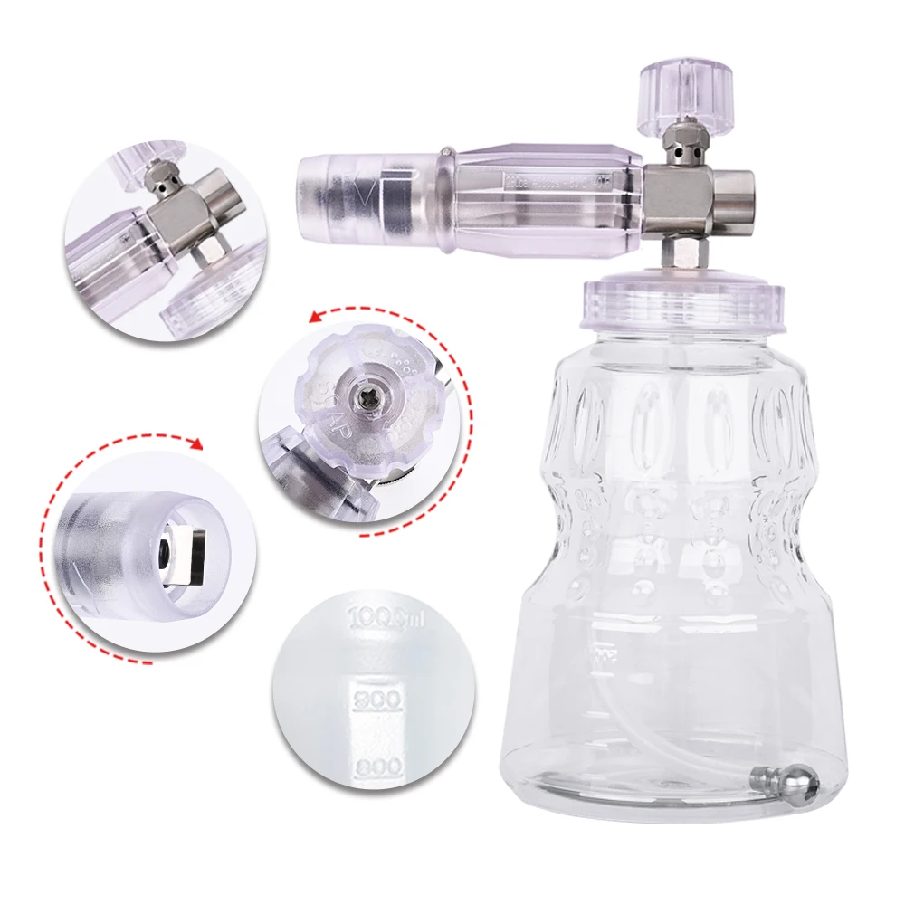 High Pressure Washer Stainless Steel Snow Foam Lance Foam Cannon Foam Nozzle with Transparent Housing & Large Openning Moth