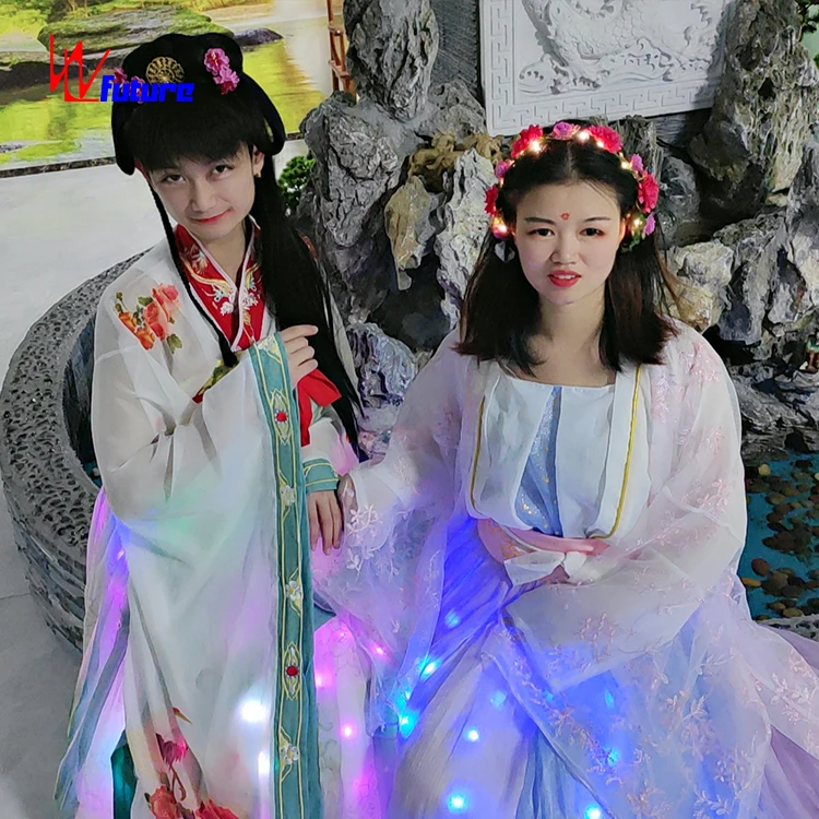 Традиционная китайская светодиодная старинная одежда Hanfu меняющая цвет светодиодный сказочный костюм для девочек танцевальные сценические комплекты