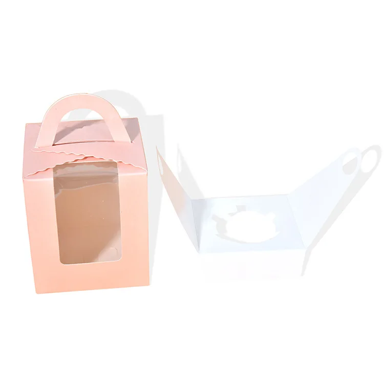 New Designed Handle Pastry Containers Muffins Cupcake Boxes Favor Packing Single Cupcake Carrier for Bakery Wrapping Party