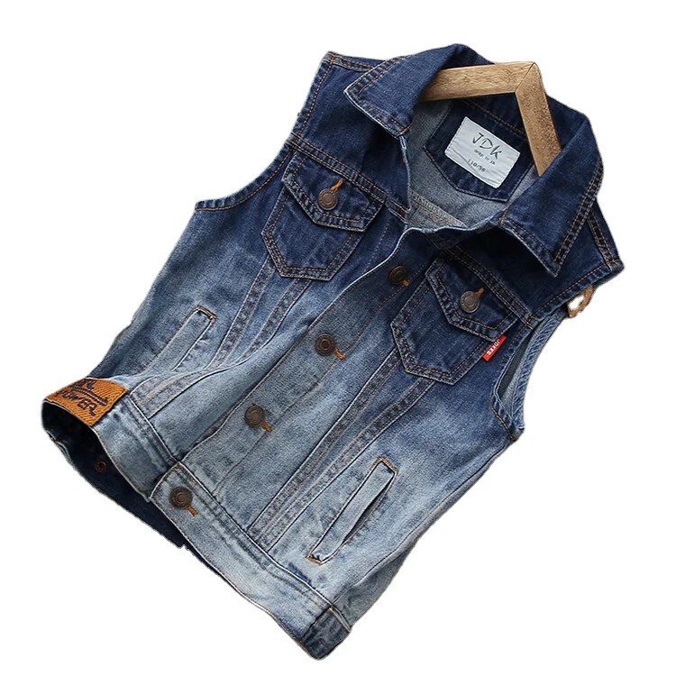 kids apparel 2022 New Design Girls Sleeveless Blue Jean Single Breasted  Denim Fabric Solid Color Girls Jeans Vest