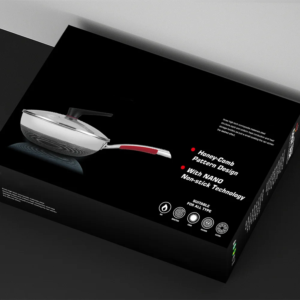 316 Stainless Steel Non Stick Cooking Wok Frying Pan Works with Induction Ceramic Electric and Gas Cooktops PFOA Free Customize