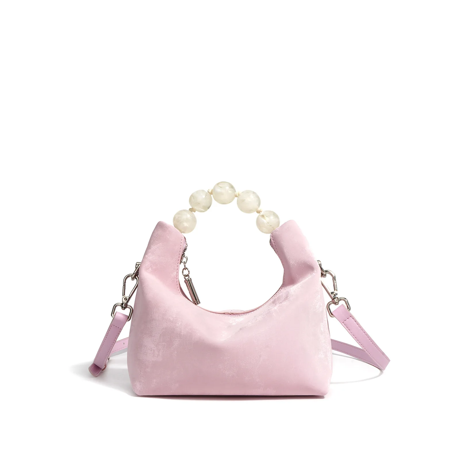 Luxury fashion beaded handle genuine leather handbag for women Trendy Chinese satin cowhide lady handbag