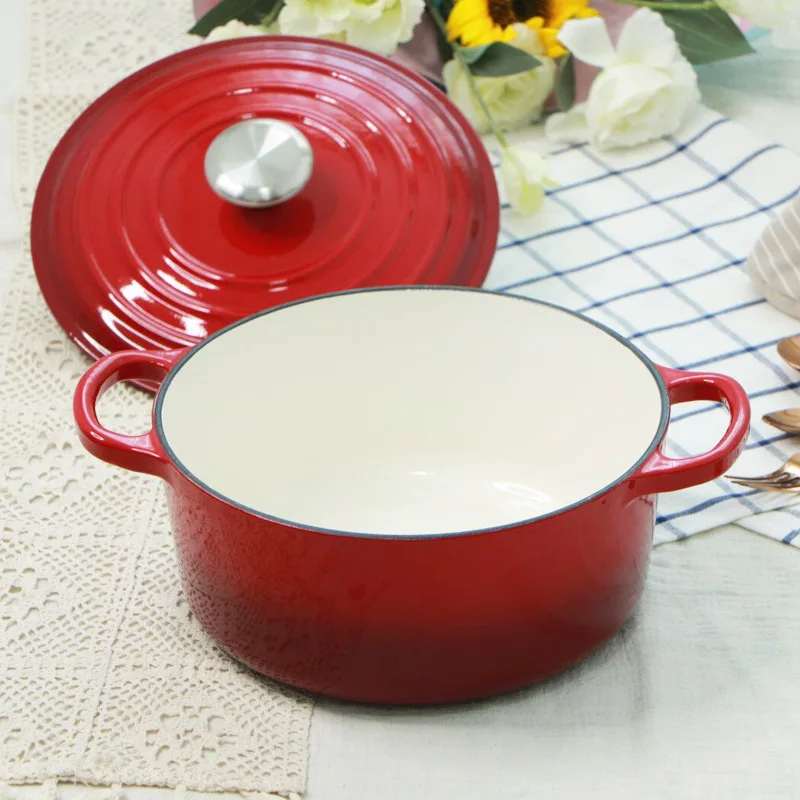 Top quality round luxury kitchen dinner red round cooking enamel cast iron non stick soup casserole pot set