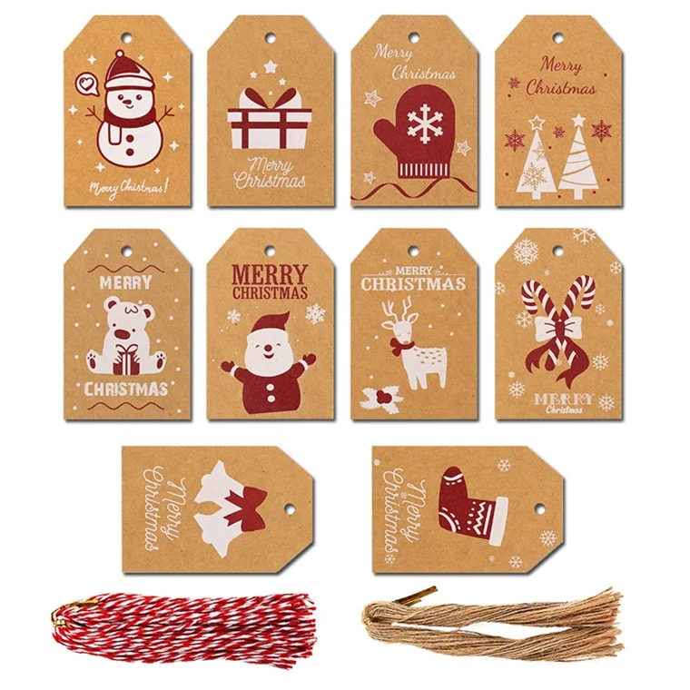 Wholesale Merry Christmas Tags Kraft Paper Card Gift Label Tag And Hang Tags For Gift Wrapping Decor Gift Card Set