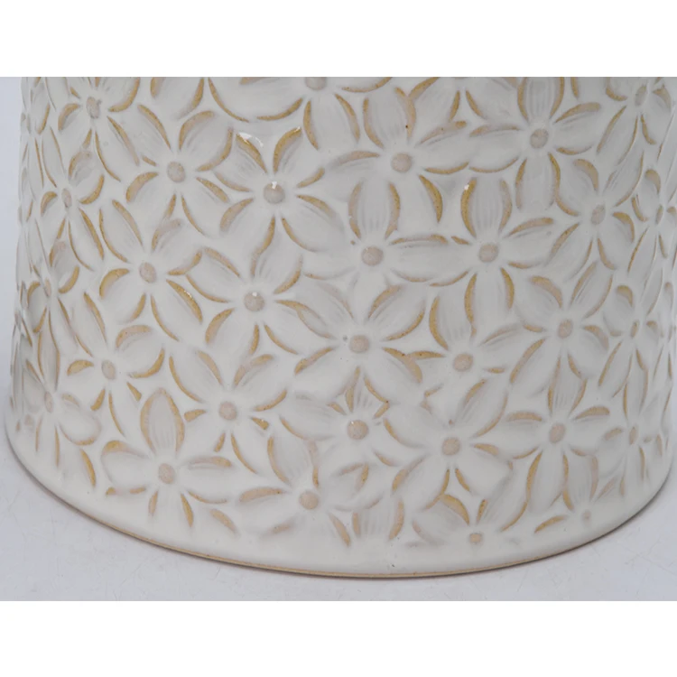 White Pillar Leaf  Pattern Hollow Out Ceramic Cover Glossy Electric Diffusers Essential Oils LED light Changing