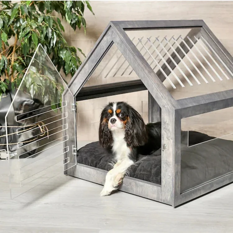 Customized Modern Indoor Dog Cat House Acrylic Pet Furniture House Wood Dog House Furniture Crate