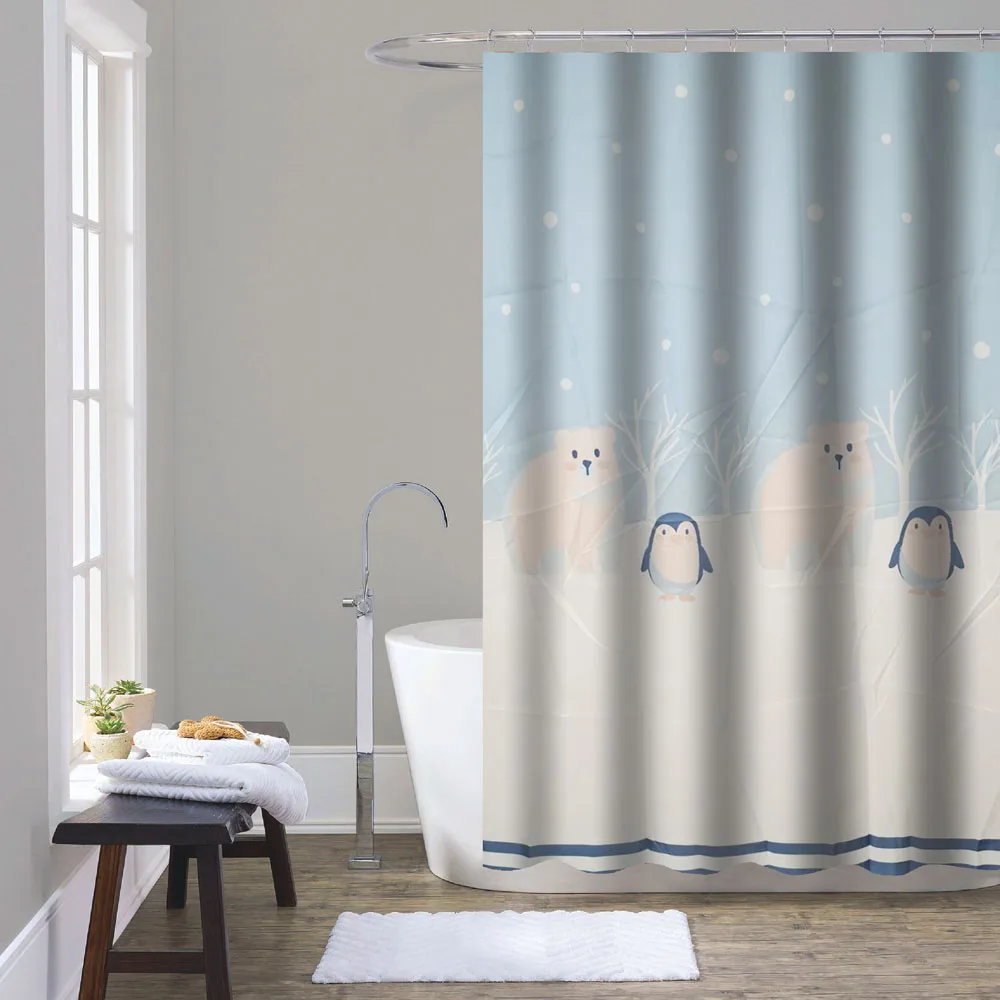 120cm 180cm 240cm Blue White Bathroom Waterproof Polyester Fabric Shower Curtain Set with Customized Printing Bath Decor