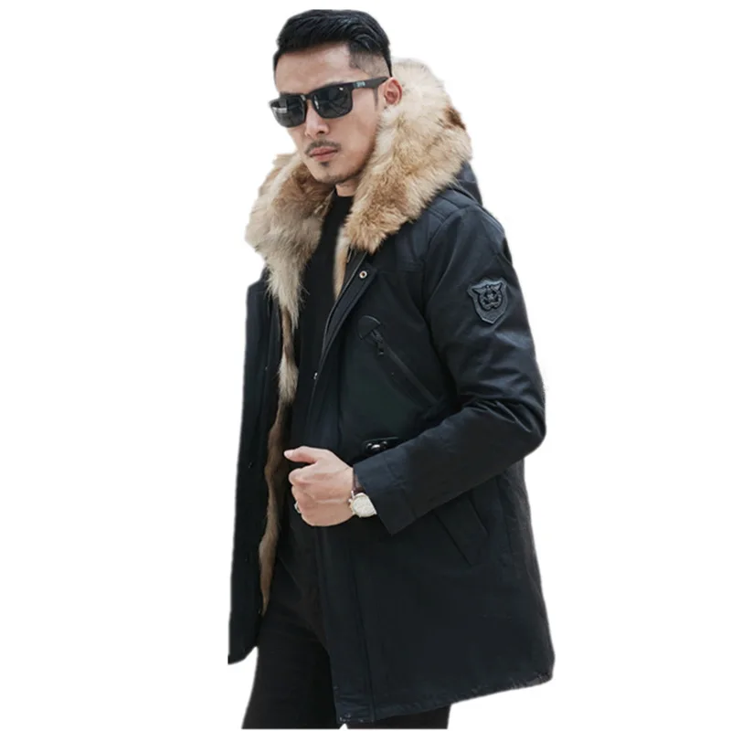 
Fashion fox fur lining genuine sheepskin leather jacket for men 