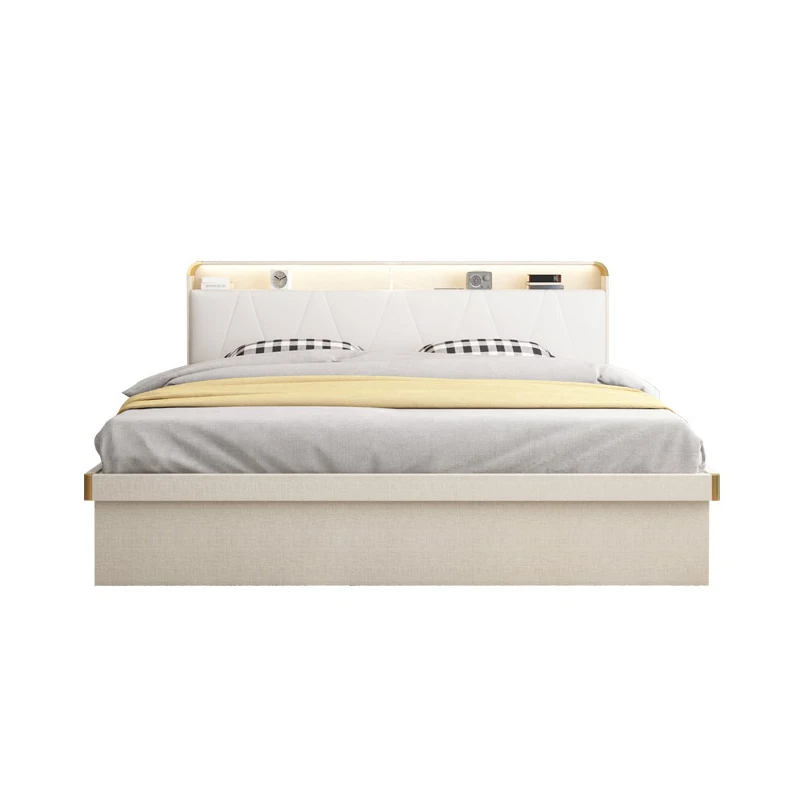 Full Furnished Bed Room White Standard Queen Double Platform Stylish Leather Functional Beauty Bed Frame