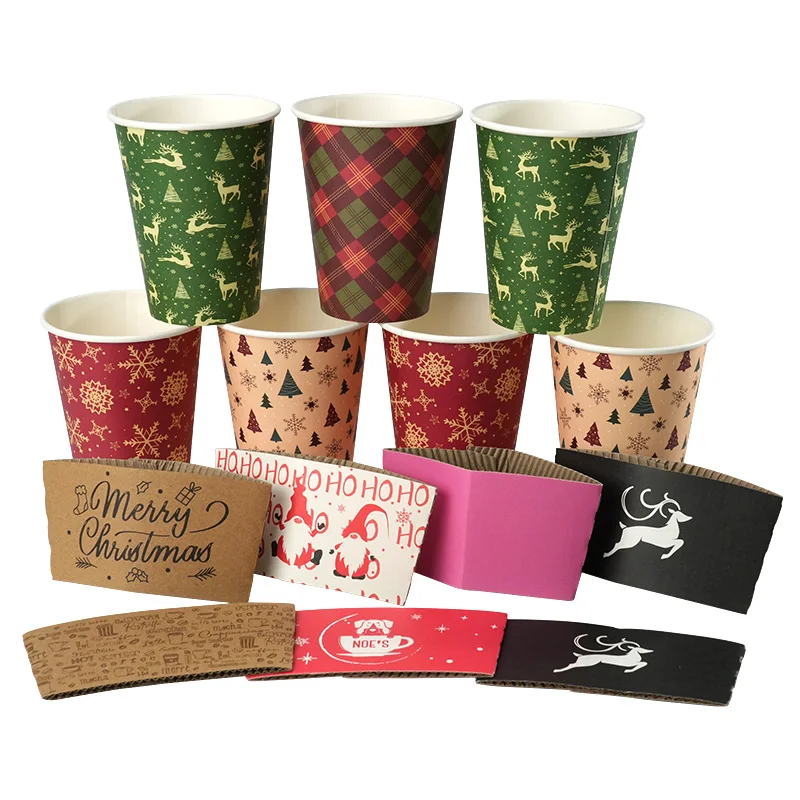 Disposable Biodegradable New Design Christmas Style Coffee Cups for Hot Drink Single Double Wall Paper Cups