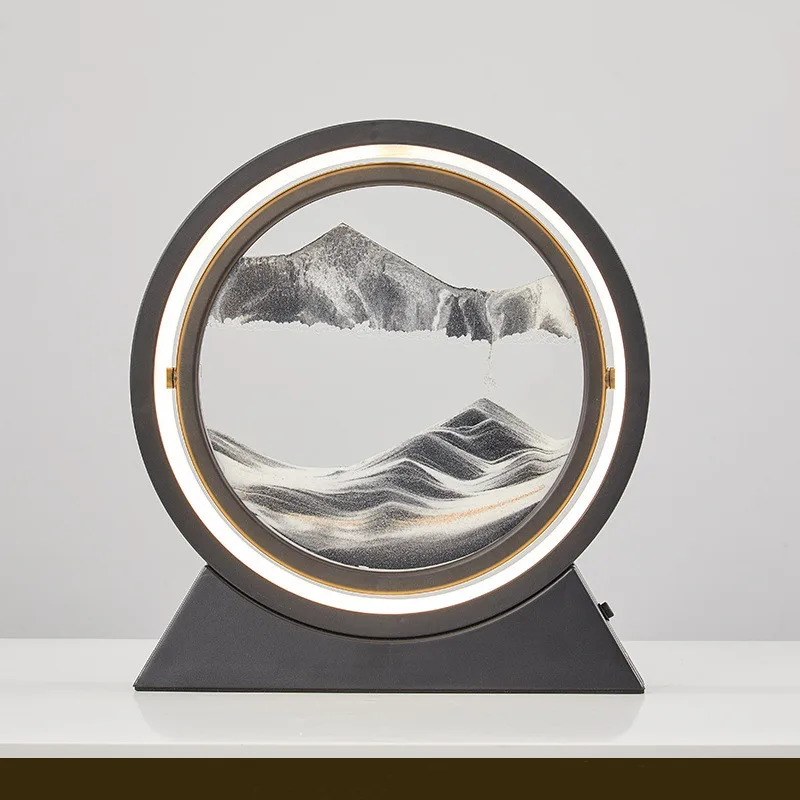 12 Inch USB Charging 3D Glass Moving Sandscapes Art Table Light For Bedroom Living Room Office Art Life
