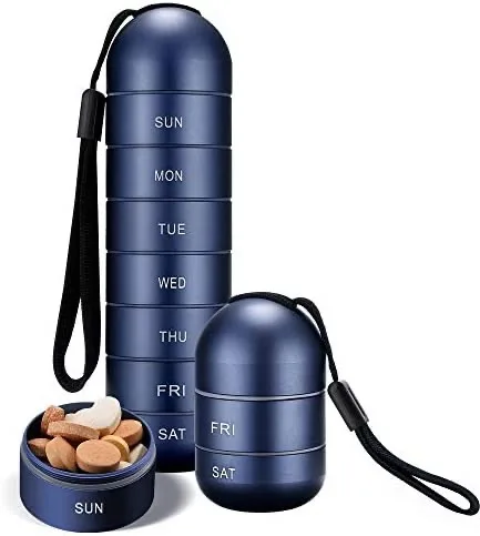 Hot sell Metal 7 days pill organizer aluminum 7 compartments weekly pill box portable tablet case pill container