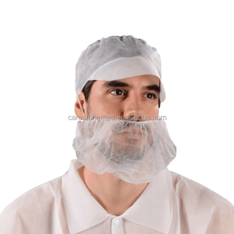 ISO13485 Food safe disposable machine made beard mask PP non woven beard covers with head elastic