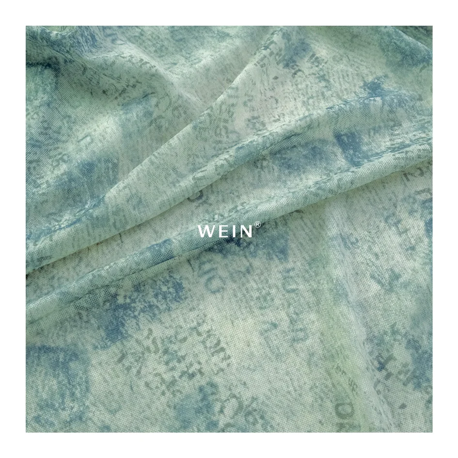 WI-K04 Custom New Style Stretch Mesh Fabric Digital Printed Trendy Patterns Through Elastane Dress Fabric